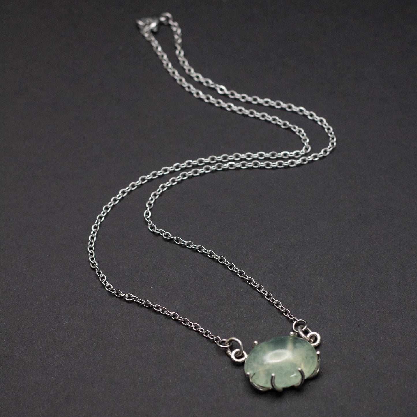 Prehnite Wire-Set Necklace - Handcrafted Sterling Silver Pendant