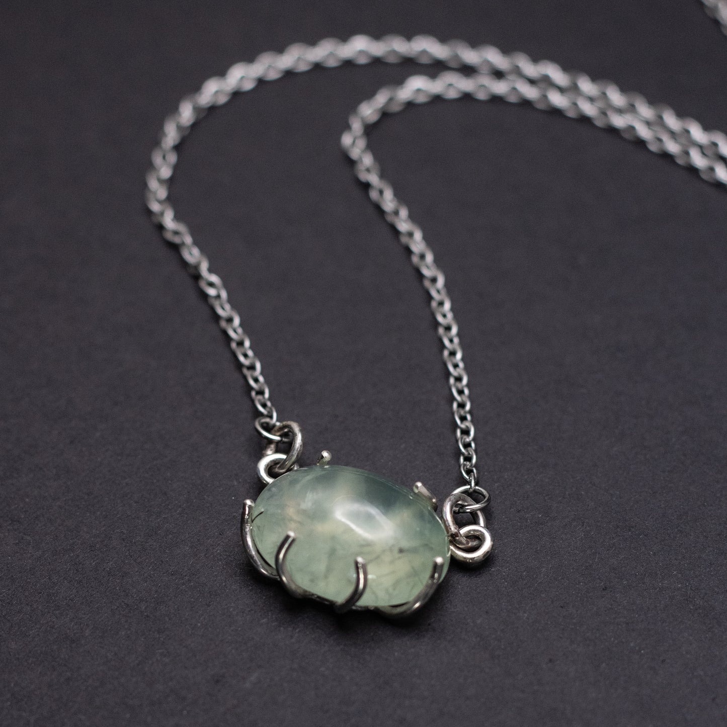 Prehnite Wire-Set Necklace - Handcrafted Sterling Silver Pendant