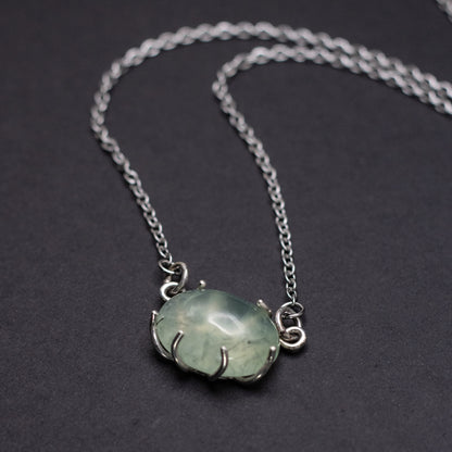 Prehnite Wire-Set Necklace - Handcrafted Sterling Silver Pendant