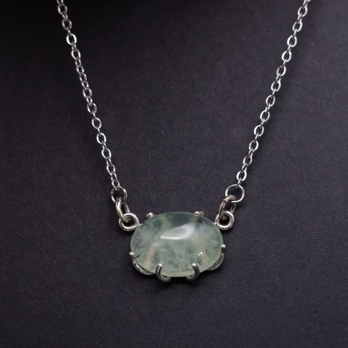 Prehnite Wire-Set Necklace - Handcrafted Sterling Silver Pendant