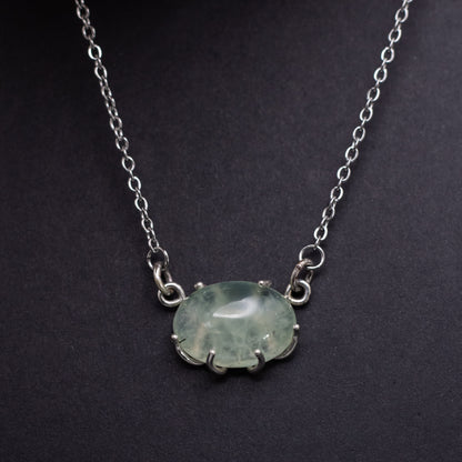 Prehnite Wire-Set Necklace - Handcrafted Sterling Silver Pendant