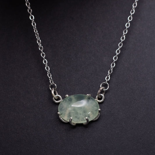 Prehnite Wire-Set Necklace - Handcrafted Sterling Silver Pendant