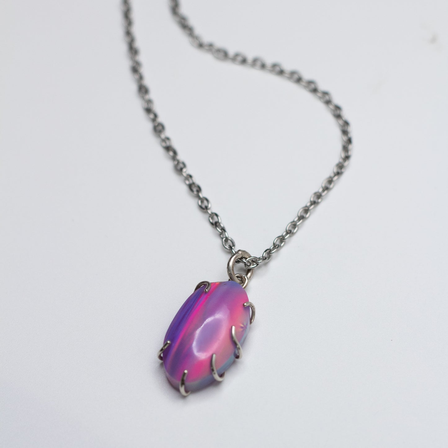 Aurora Borealis Opal Wire-Set Necklace - Handcrafted Sterling Silver Pendant