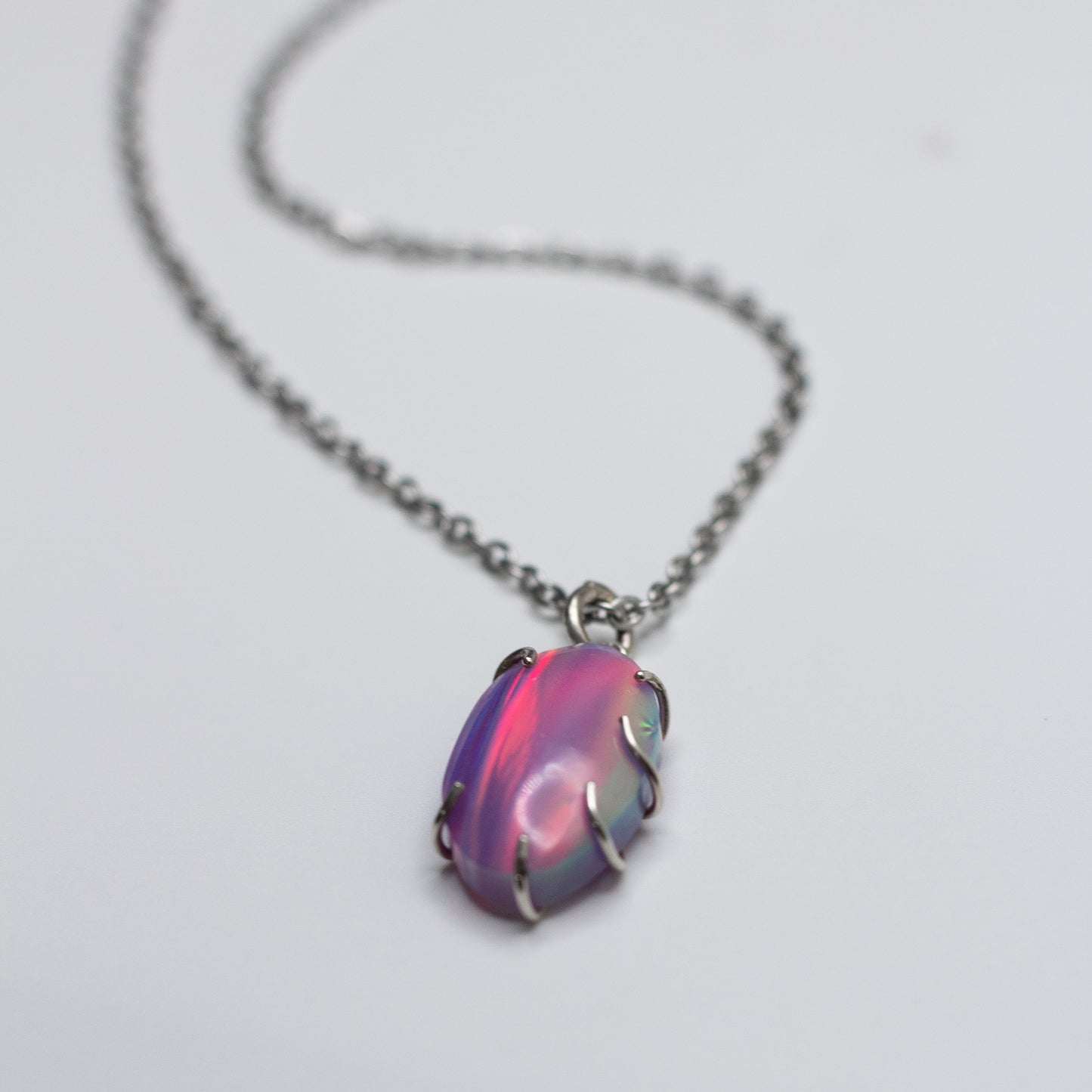 Aurora Borealis Opal Wire-Set Necklace - Handcrafted Sterling Silver Pendant