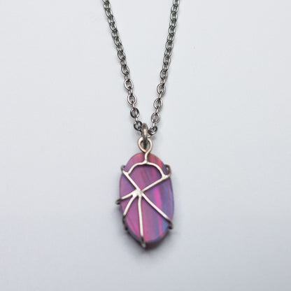 Aurora Borealis Opal Wire-Set Necklace - Handcrafted Sterling Silver Pendant