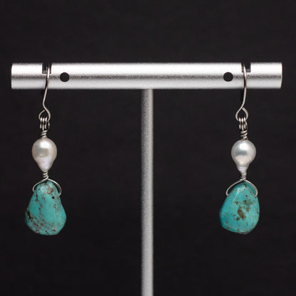Turquoise Teardrop & Freshwater Pearl Earrings