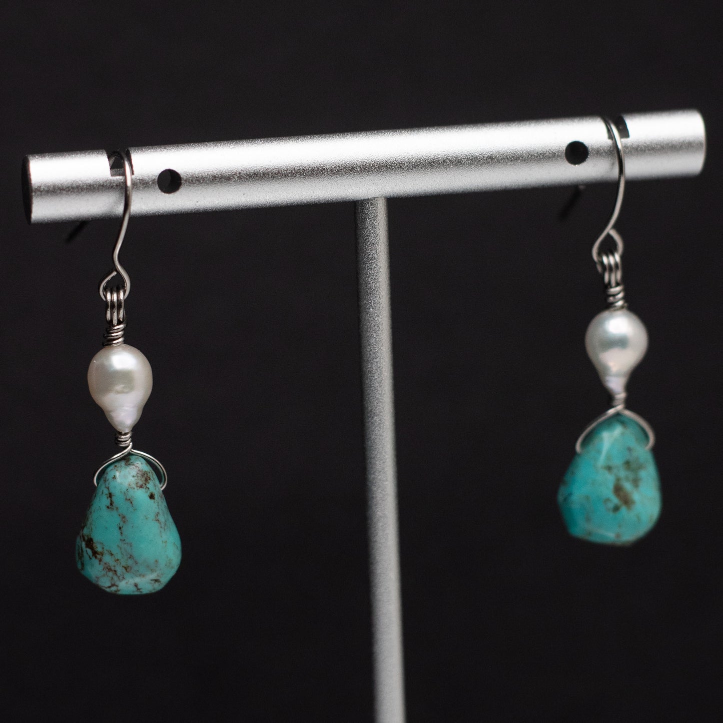 Turquoise Teardrop & Freshwater Pearl Earrings