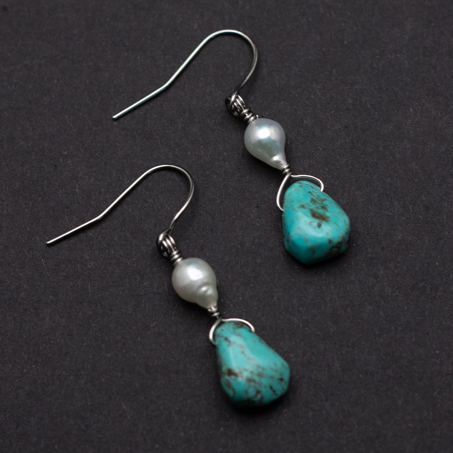Turquoise Teardrop & Freshwater Pearl Earrings