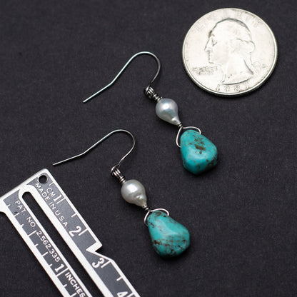 Turquoise Teardrop & Freshwater Pearl Earrings