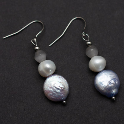 Lavender Freshwater Pearl Coin Earrings