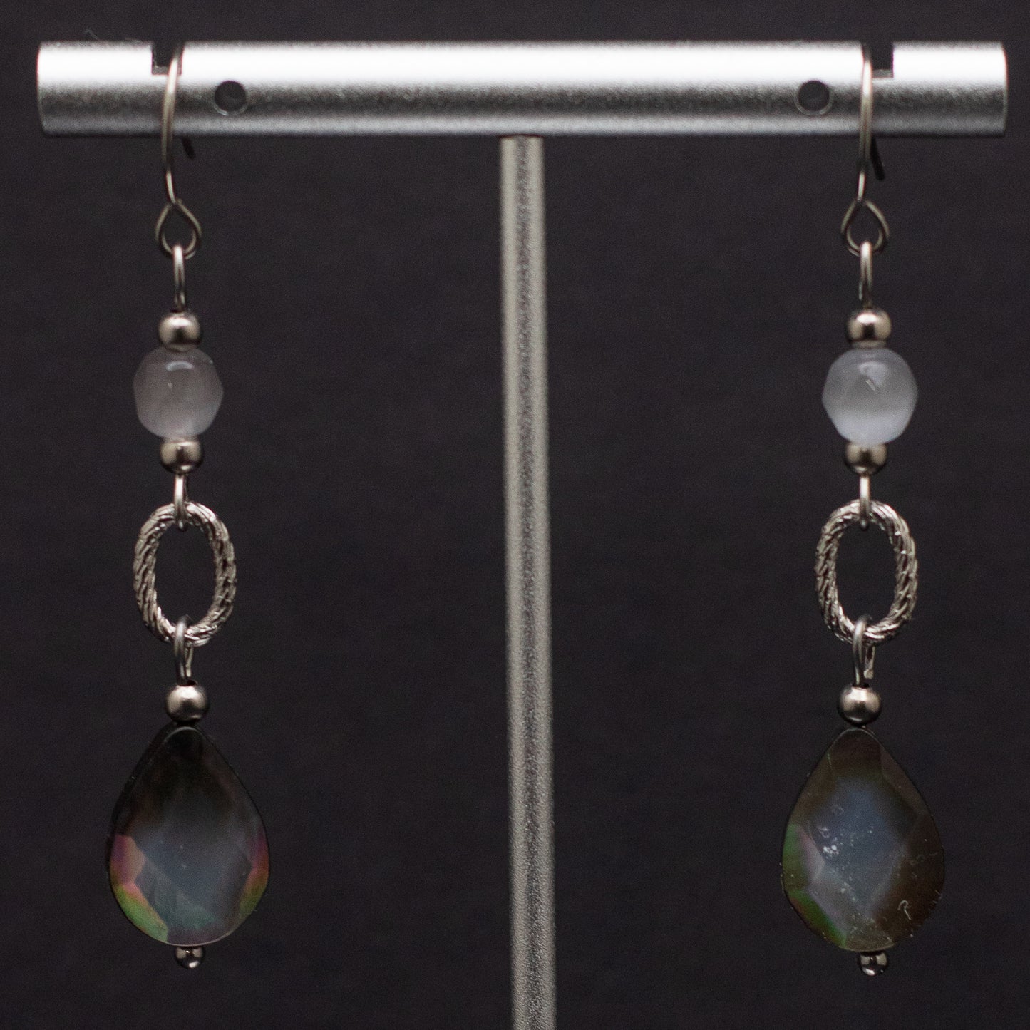 Black Mother of Pearl Faceted Teardrop Earrings