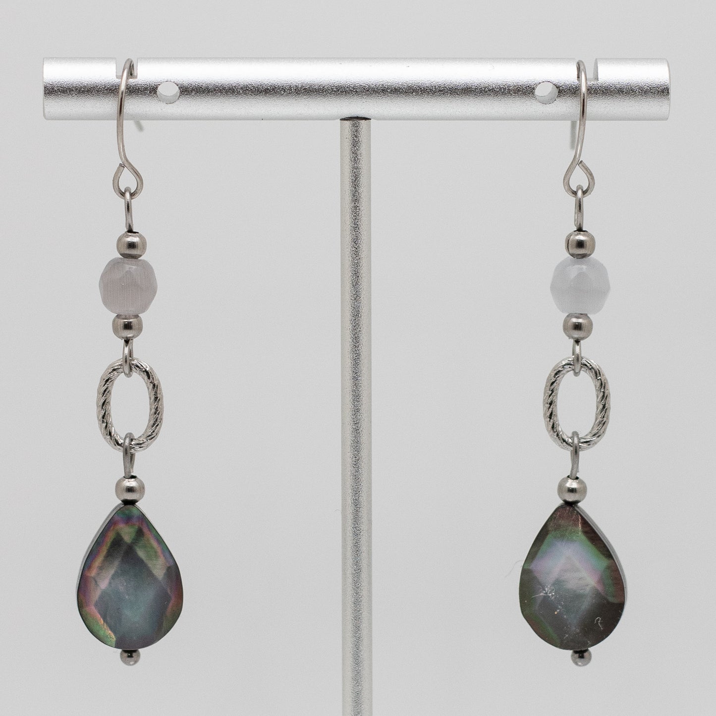 Black Mother of Pearl Faceted Teardrop Earrings