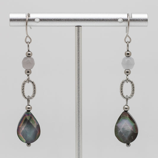 Black Mother of Pearl Faceted Teardrop Earrings