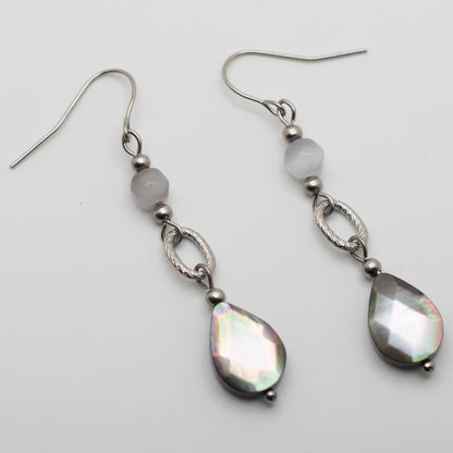Black Mother of Pearl Faceted Teardrop Earrings