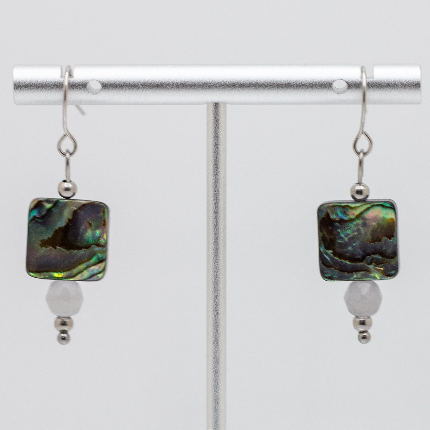 Abalone & Grey Cat’s Eye Earrings