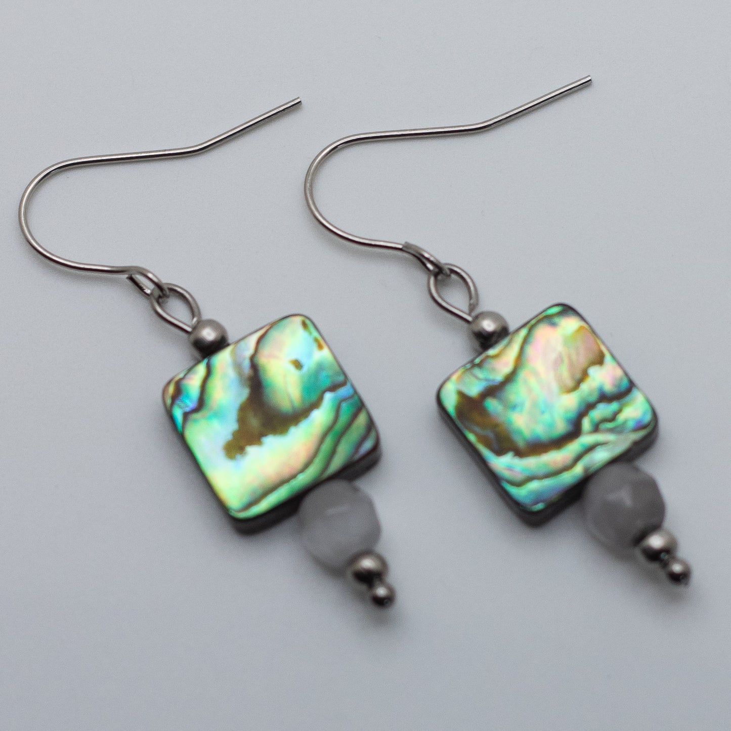Abalone & Grey Cat’s Eye Earrings