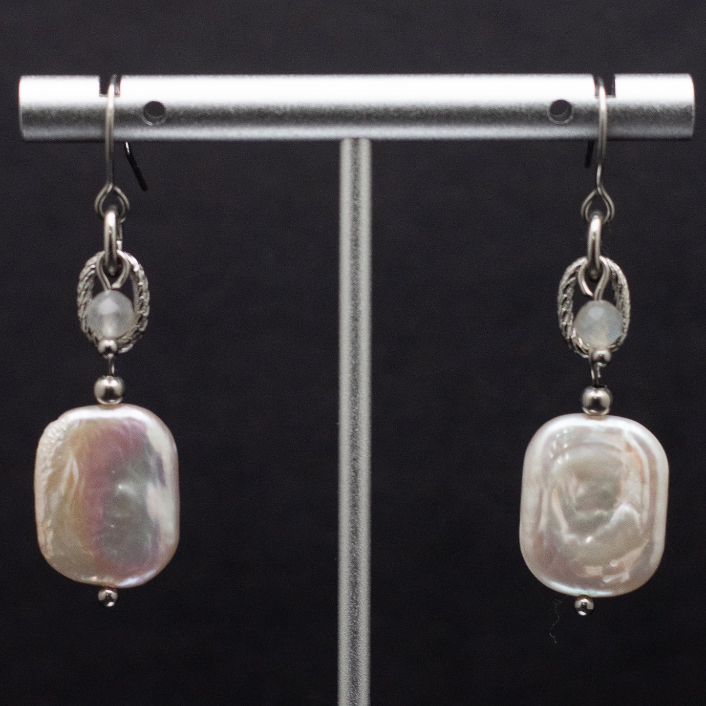 Rectangular Freshwater Pearl Earrings with Labradorite