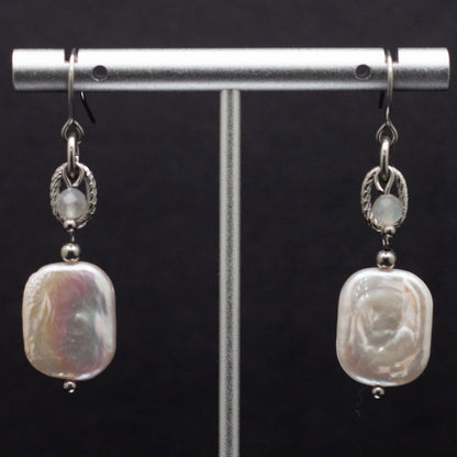 Rectangular Freshwater Pearl Earrings with Labradorite