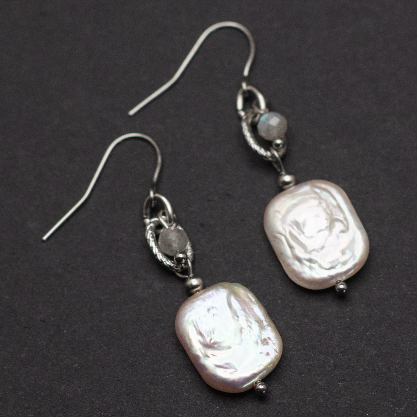 Rectangular Freshwater Pearl Earrings with Labradorite