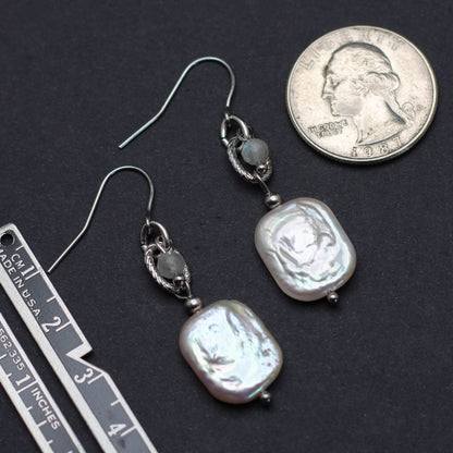 Rectangular Freshwater Pearl Earrings with Labradorite