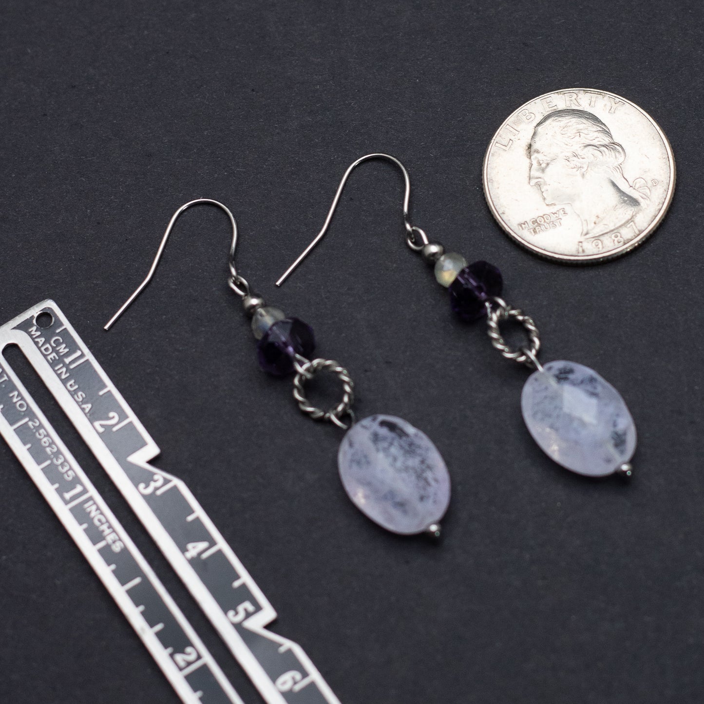 Lavender Quartz Earrings with Czech Glass & Labradorite