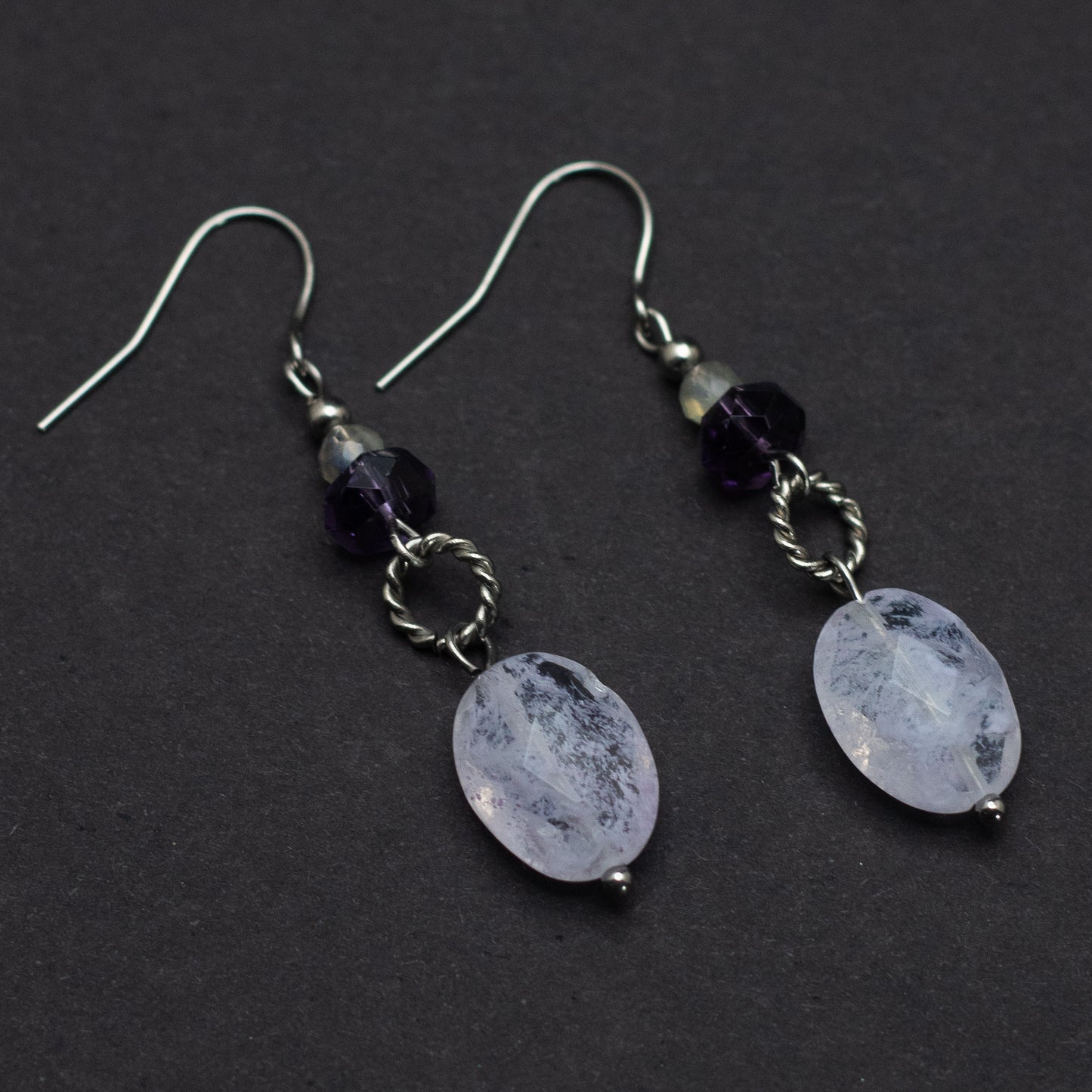 Lavender Quartz Earrings with Czech Glass & Labradorite