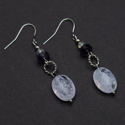 Lavender Quartz Earrings with Czech Glass & Labradorite