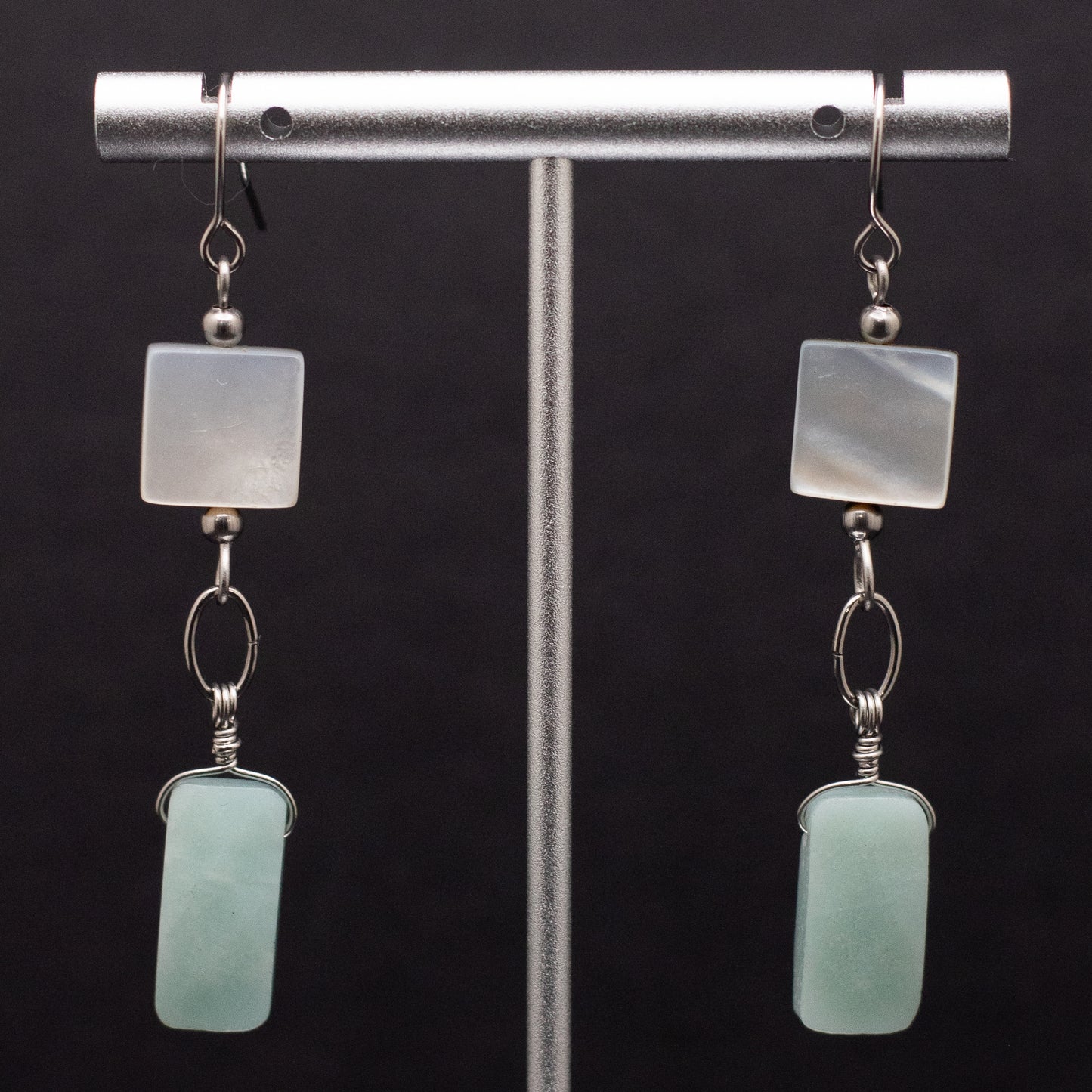 Amazonite & Black Shell Earrings