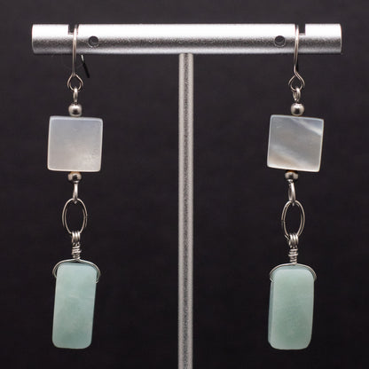 Amazonite & Black Shell Earrings