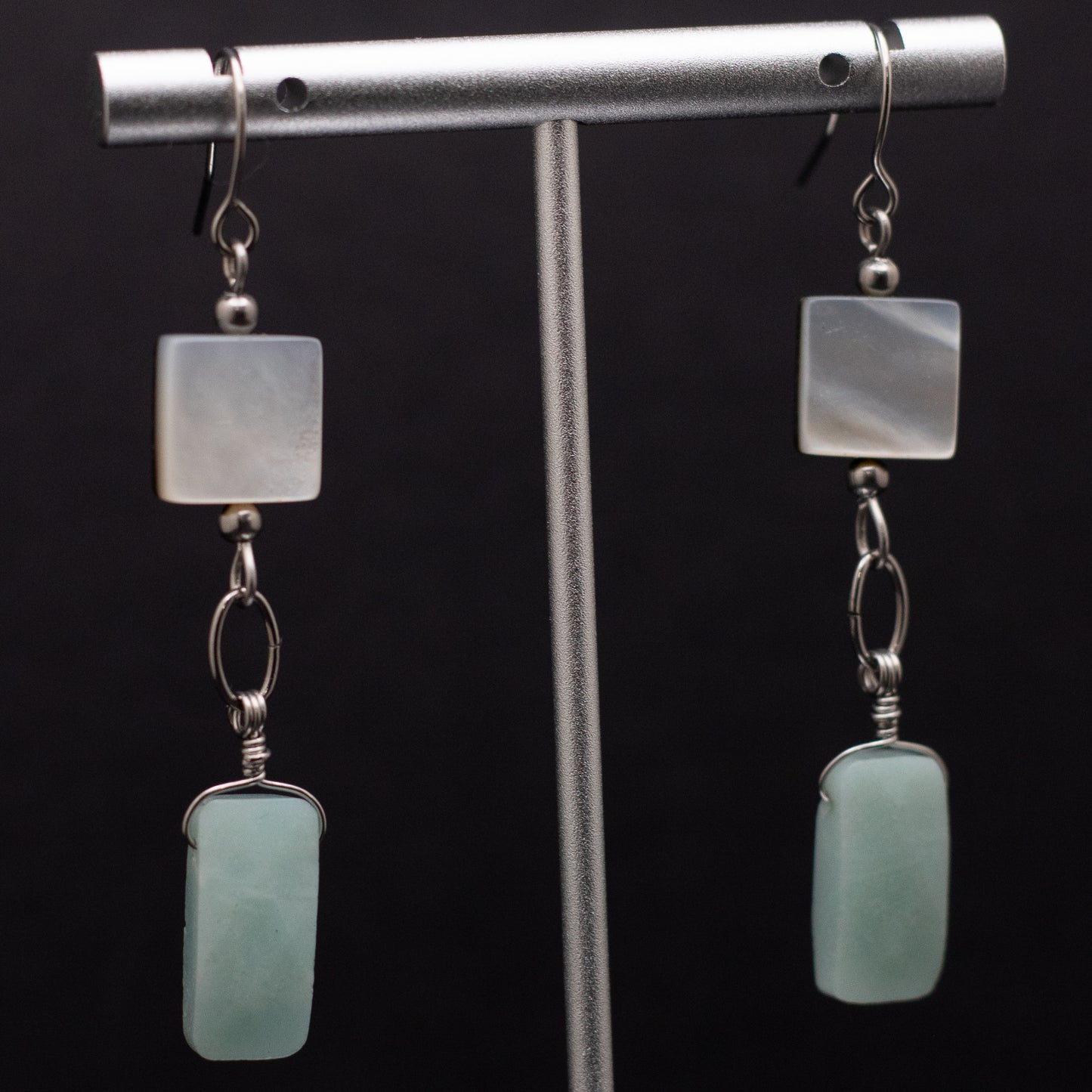 Amazonite & Black Shell Earrings