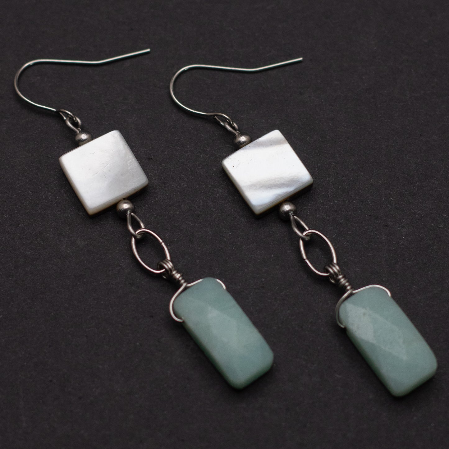 Amazonite & Black Shell Earrings