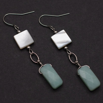 Amazonite & Black Shell Earrings