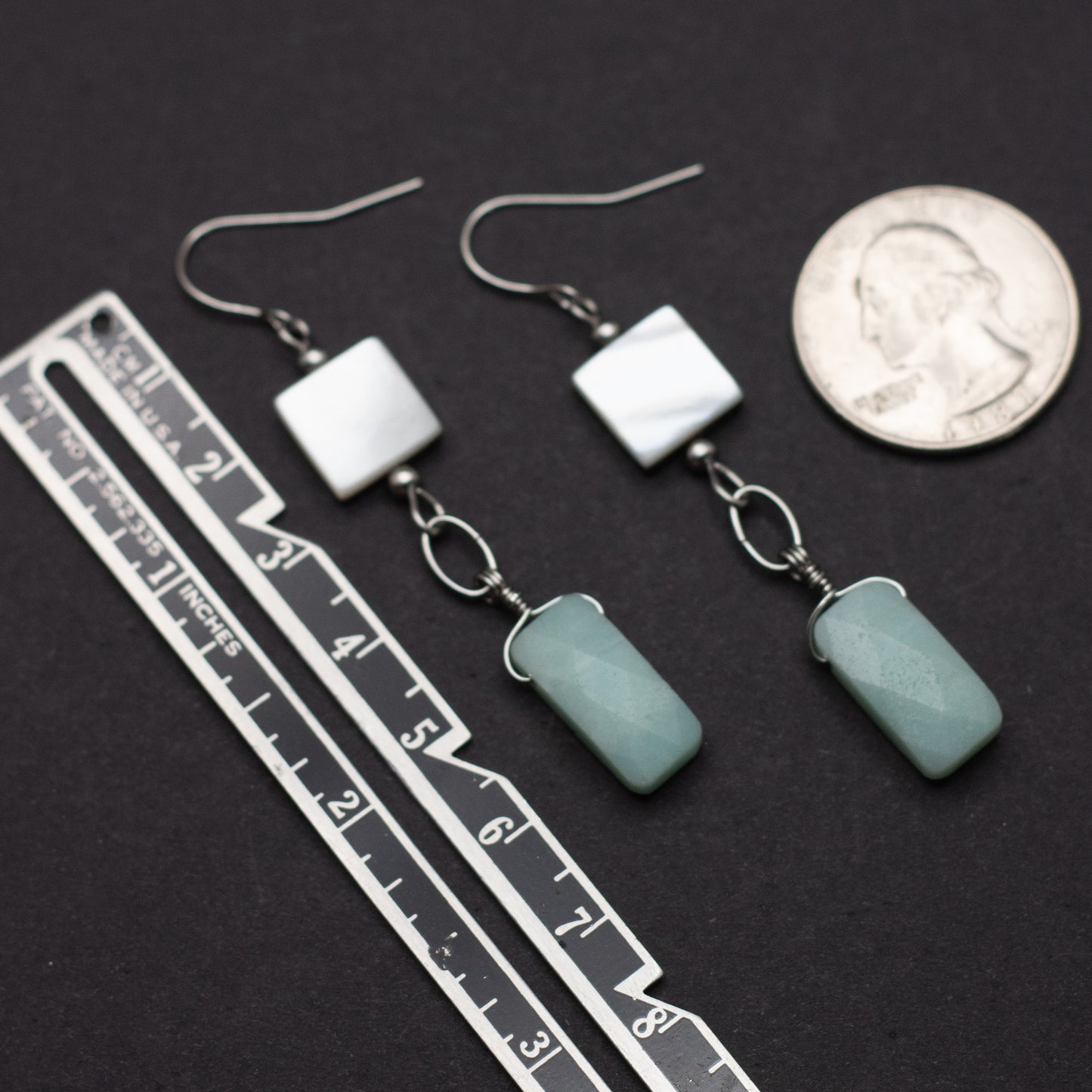 Amazonite & Black Shell Earrings