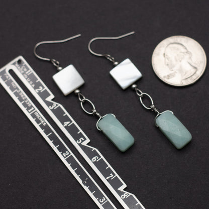Amazonite & Black Shell Earrings