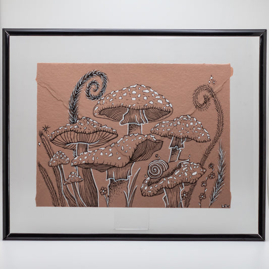 In No Rush | Original Ink Illustration on Handmade Paper Envelope (Framed 10x8”)