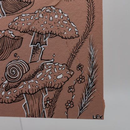 In No Rush | Original Ink Illustration on Handmade Paper Envelope (Framed 10x8”)