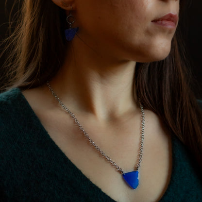 Lake Erie Cobalt Beach Glass Necklace & Earring Set – Circle Cable Chain