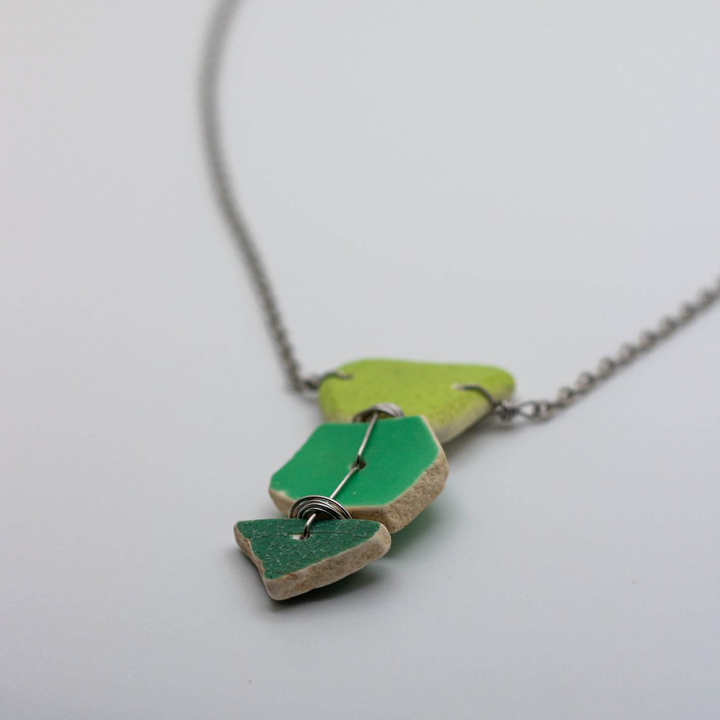 Lake Erie Green Beach Pottery Trio Necklace