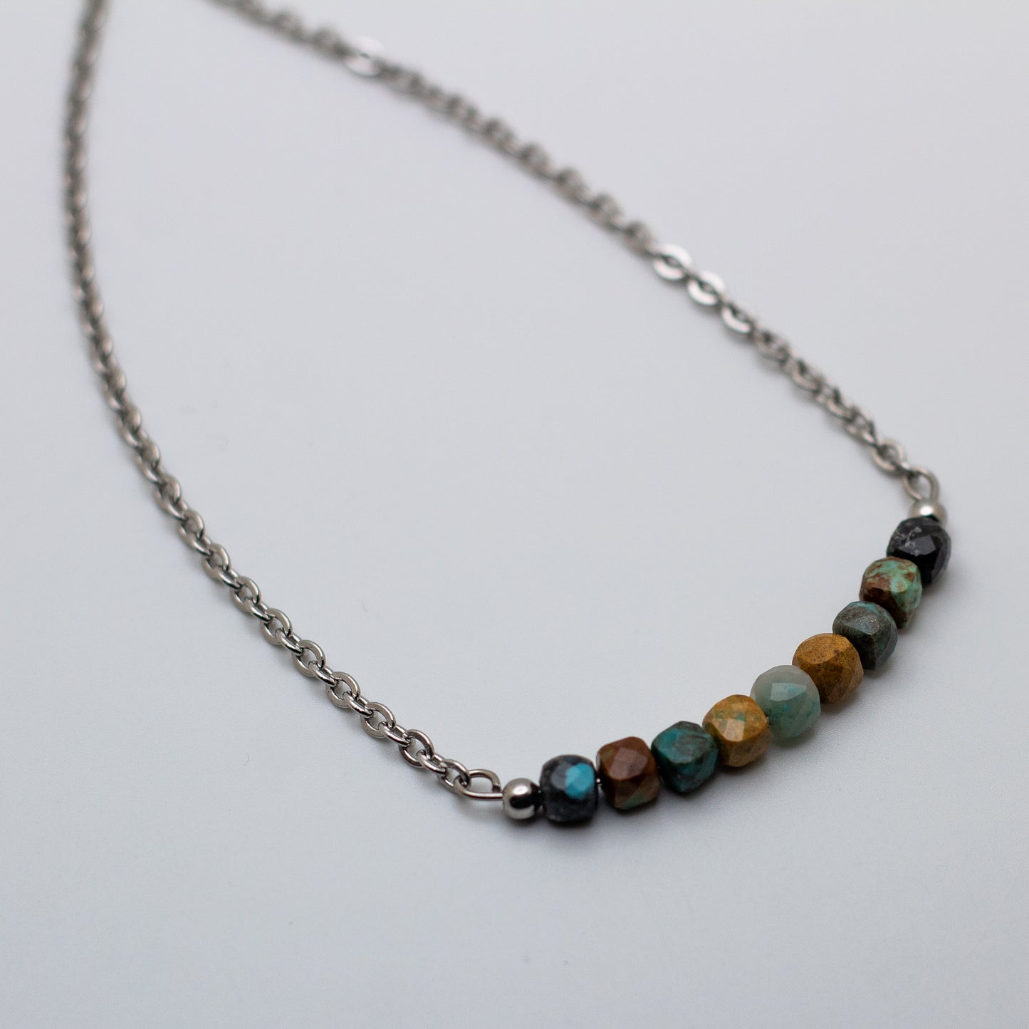 Microfaceted Cube Turquoise Bar Necklace