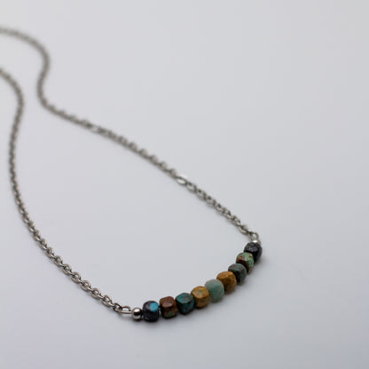 Microfaceted Cube Turquoise Bar Necklace