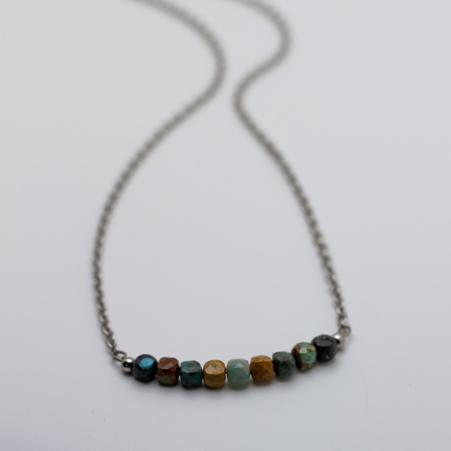 Microfaceted Cube Turquoise Bar Necklace