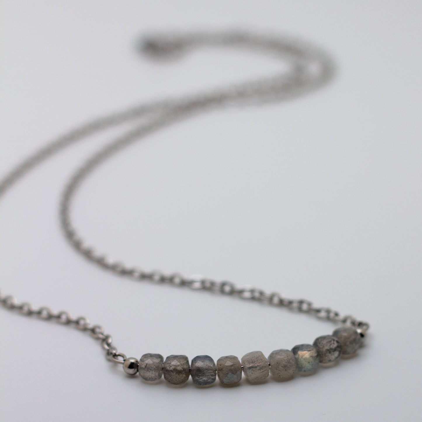 Microfaceted Cube Labradorite Bar Necklace