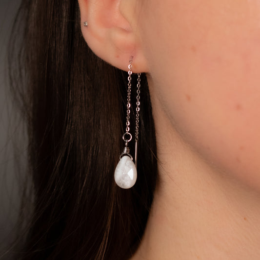 Blue Moonstone Chain Threader Earrings