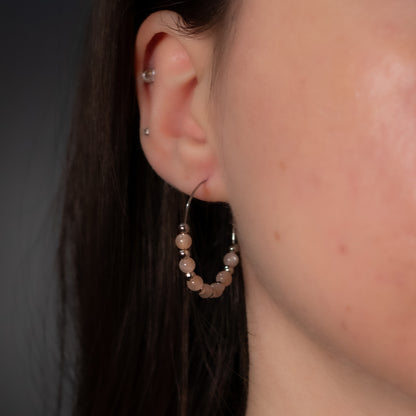 Peach Moonstone Hoop Earrings