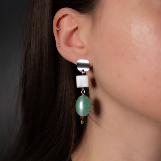 Green Aventurine & Howlite Stud-Base Earrings