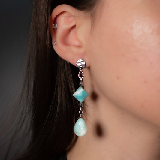 Amazonite Textured Stud-Base Earrings