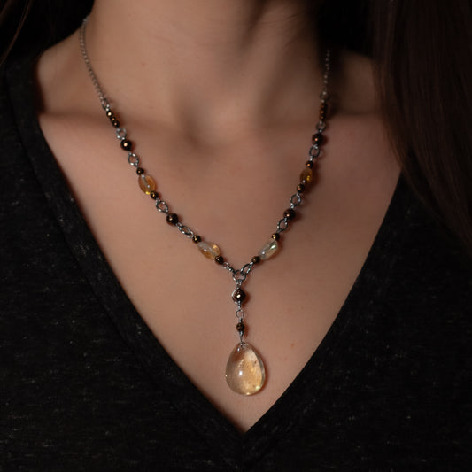 Citrine & Bronzite Drop Necklace