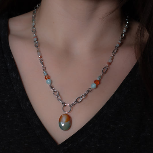 Orange & Mint Green Agate Necklace