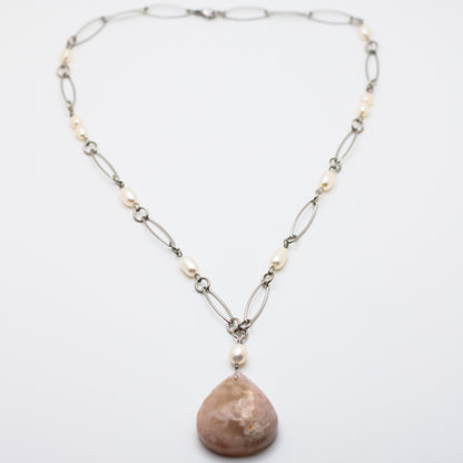 Cherry Blossom Agate and Freshwater Pearl Statement Necklace