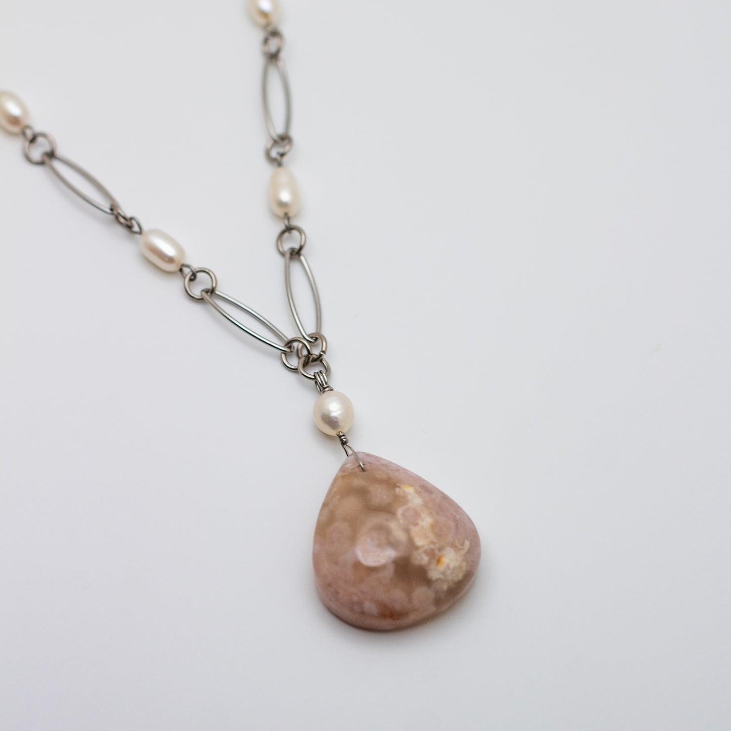 Cherry Blossom Agate and Freshwater Pearl Statement Necklace